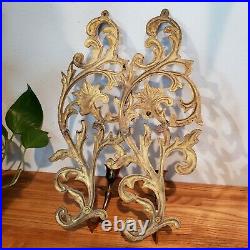 Metal Brass Wall Gold Candlestick Holders Regency Ornate Taper Candle Sconces ×2