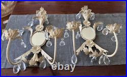 Metal Candleholders Withmirrors Wall Hang Set Pair 2 Cream Crystals Victorian