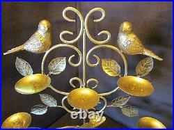 Metal Tole 10 votive holder birds leaves Hollywood regency wall table 19.75Tall