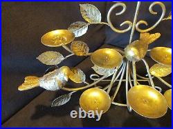 Metal Tole 10 votive holder birds leaves Hollywood regency wall table 19.75Tall