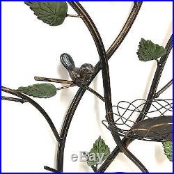 Metal Wall Art Tree Vine Candle Holder Hanging Garden Sculpture Bird 74cm