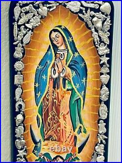 Mexican Milagros Retablo Large 18 Guadalupe Wood Folk Art Wall Candle Holder