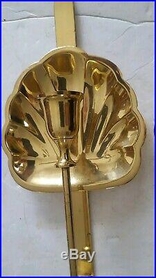 Mid Century Brass Shell Candle Holder Wall Sconces Adjustable Pair