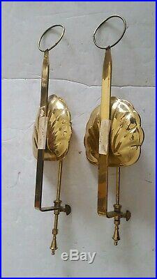 Mid Century Brass Shell Candle Holder Wall Sconces Adjustable Pair