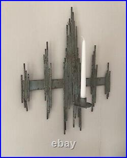 Mid Century Brutalist Iron Rod Candle Holder Wall Sconce