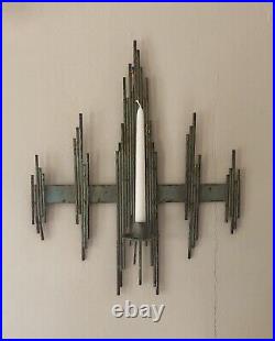 Mid Century Brutalist Iron Rod Candle Holder Wall Sconce