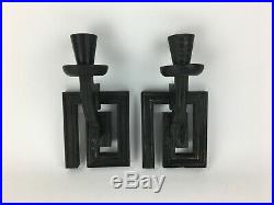 Mid Century Greek Key Wood Candle Holder Wall Sconce Pair James Mont Style