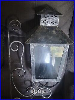 Mid Century Lantern, Wall Mount, Metal Scrolls, Wrought Iron, Garden Candle