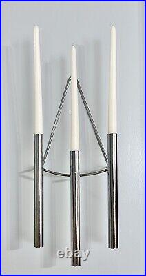 Mid Century Silver Chrome Wall Sconce Candle Holder Candelabra Post Modern