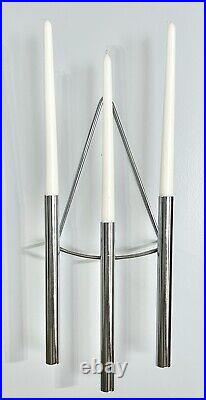 Mid Century Silver Chrome Wall Sconce Candle Holder Candelabra Post Modern