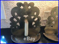 Mint Colonial Pair (2) Brass Wall Fan Back Candle Holders 13 x 12 x 4