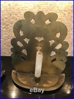 Mint Colonial Pair (2) Brass Wall Fan Back Candle Holders 13 x 12 x 4