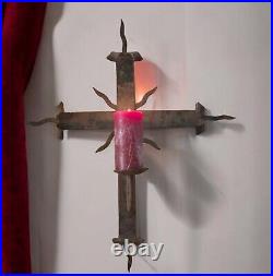 Mission Cross Iron Wall Sconce, Mexican Southwest Gothic Medieval Rusted