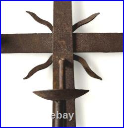 Mission Cross Iron Wall Sconce, Mexican Southwest Gothic Medieval Rusted