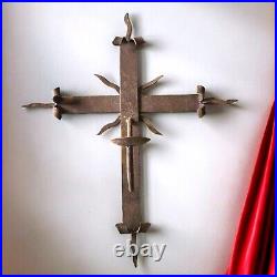 Mission Cross Iron Wall Sconce, Mexican Southwest Gothic Medieval Rusted