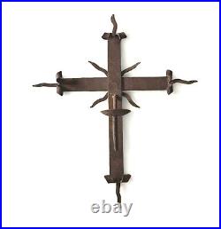 Mission Cross Iron Wall Sconce, Mexican Southwest Gothic Medieval Rusted