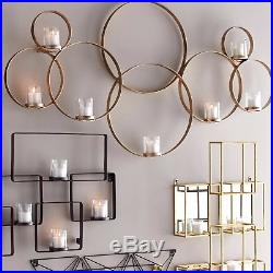 Modern 12 Glass Candle Holder Wall Sconce Fancy Iron Brass Rings Home Art Decor