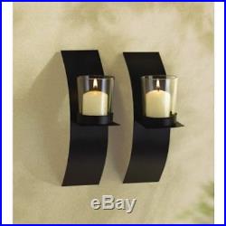 Modern Art Candle Holder Wall Black Sconce Plaque Set Of Two Home Decor
