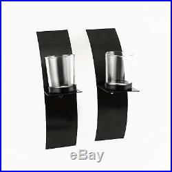 Modern Art Candle Holder Wall Black Sconce Plaque Set Of Two Home Decor