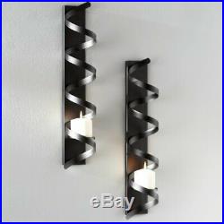 Modern Contemporary Set of 2 Black Metal Sculptural Wall Sconces Candle Holders