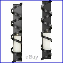 Modern Contemporary Set of 2 Black Metal Sculptural Wall Sconces Candle Holders