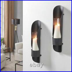 Modern Industrial Set of 2 Black Metal Wall Sconces Candle Holders Decor