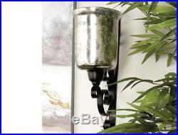Modern Traditional Sconce Wall Candle Holder Black Metal Silver Mirrored Glass