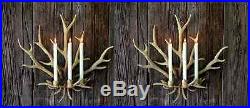 NEW LARGE 22H ANTLER RUSTIC LODGE GOLD HORN 3 Candle Holder Wall Sconce SET/ 2