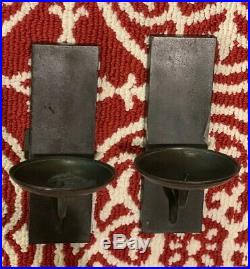 NEW Pottery Barn Set/2 Black Iron Metal Rustic Wall Pillar Candle Holders 10 H