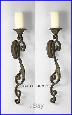 NEW TUSCAN FRENCH ANTIQUE SCROLL 25H IRON Candle Holder Wall Sconce SET/2