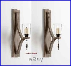 NEW TUSCAN FRENCH ANTIQUE SCROLL 25H IRON WOOD Candle Holder Wall Sconce SET/2