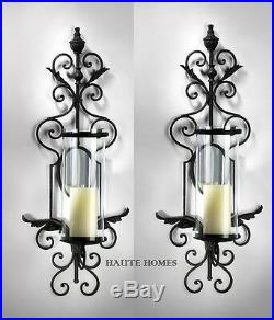 NEW TUSCAN FRENCH ANTIQUE SCROLL 29H IRON Candle Holder Wall Sconce SET/2