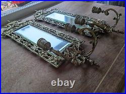 Neoclassical Style Beveled Mirror & Candle holders Cast Metal Koi Fish Large