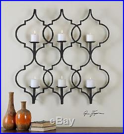 New Large 36 Hand Forged Aged Black Metal Wall Art Sconce Six Candle Holder