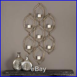 New Large 59 Hand Forged Aged Gold Metal Wall Art Sconce Seven Candle Holder