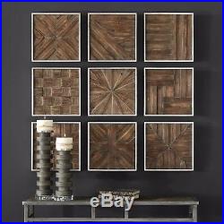 Nine Designer Inspired Farmhouse Reclaimed Bryndle Squares Wood Wall Decor
