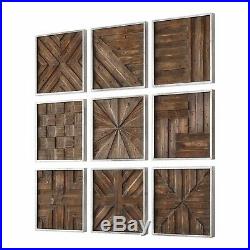 Nine Designer Inspired Farmhouse Reclaimed Bryndle Squares Wood Wall Decor