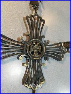 OLD Brass Bronze EAST EUROPE COUNTRY Candle Holder Wall Sconce DOUBLE HEAD EAGLE