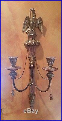OUTSTANDING & GORGEOUS ANTIQUE PAIR 25 TALL Wood WALL SCONCES 2 Candle Holder