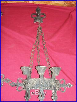 Old Goth Castle Wall Mount Chain Candle Holders Vintage Spanish Dungeon Décor