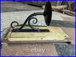 Old Vintage Hand Carved Rich Patina Wooden & Iron Wall Hanging Candle Stand
