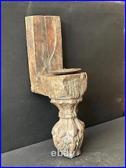 Old Vintage Hand Carved Wall Hanging Heavy Wooden Candle Stand/holder, Wcs. 9