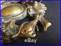 Old Vtg Antique Brass Wall Candle Stick Holder 3 Arm Sconce Metal Eagle Lion