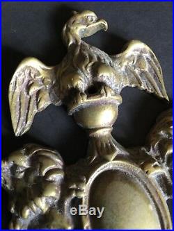Old Vtg Antique Brass Wall Candle Stick Holder Arm Sconce Metal Eagle Lion