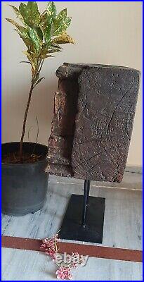 Old handmade wooden candle holder antique floral candle stick with iron stand