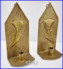 One Of A Kind Victorian Brass Wall Hanging Candle Holders Deer Stag Rhyton