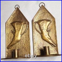 One Of A Kind Victorian Brass Wall Hanging Candle Holders Deer Stag Rhyton