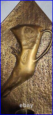 One Of A Kind Victorian Brass Wall Hanging Candle Holders Deer Stag Rhyton