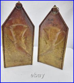 One Of A Kind Victorian Brass Wall Hanging Candle Holders Deer Stag Rhyton