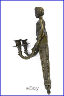 Original Aldo Vitaleh Young Nude Boy Wall Candle Holder Bronze Sculpture Sta OS3